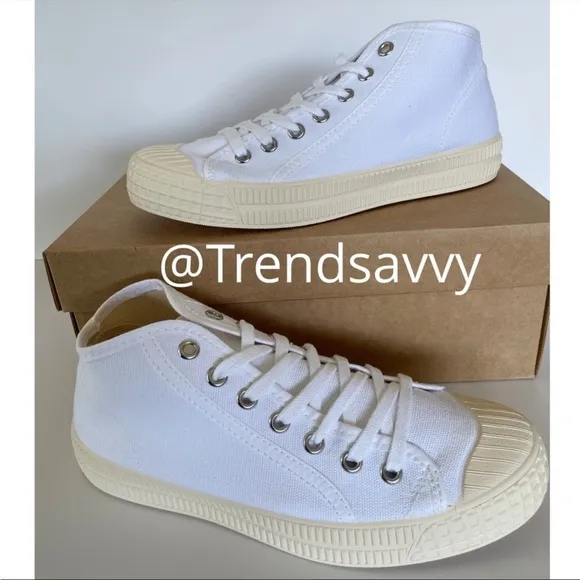ANTHROPOLOGIE Platform Tennis Sneaker High Top Lace Up Canvas Shoes White 39 NWT