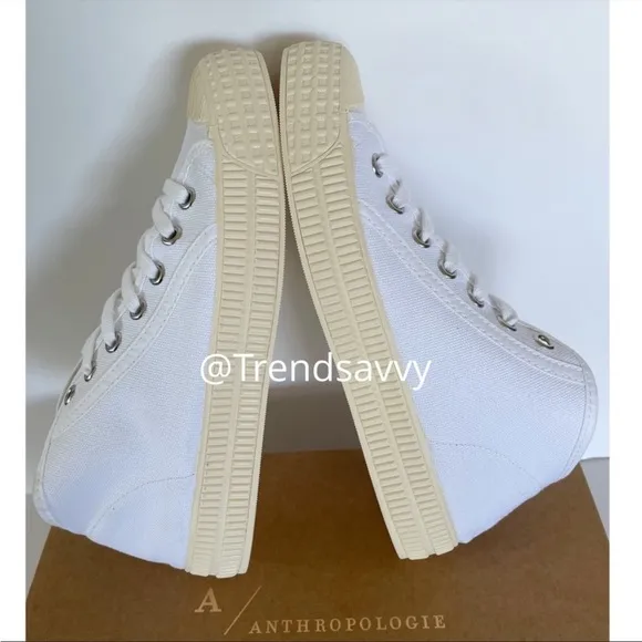 ANTHROPOLOGIE Platform Tennis Sneaker High Top Lace Up Canvas Shoes White 39 NWT