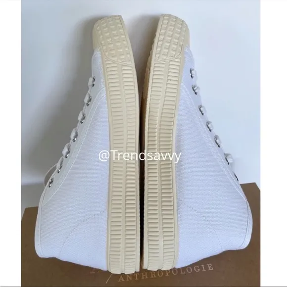 ANTHROPOLOGIE Platform Tennis Sneaker High Top Lace Up Canvas Shoes White 39 NWT