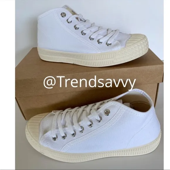 ANTHROPOLOGIE Platform Tennis Sneaker High Top Lace Up Canvas Shoes White 39 NWT