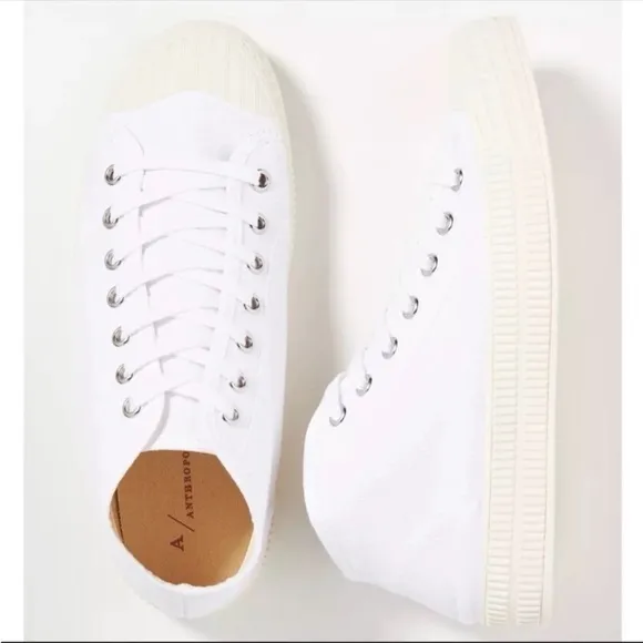 ANTHROPOLOGIE Platform Tennis Sneaker High Top Lace Up Canvas Shoes White 39 NWT