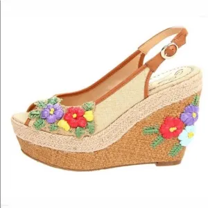 ANTHROPOLOGIE POETIC LICENSE PETAL PUSHER ESPADRILLE PLATFORM WEDGES SZ 8 FLORAL