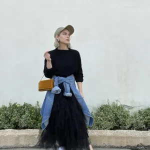 Anthropologie Ruffled Tulle Midi Skirt in Black – Sz M NWOT | Top-Rated