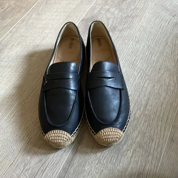 Anthropologie Sam Edelman Kai Espadrille Flats Black Leather 9.5$130