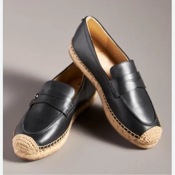 Anthropologie Sam Edelman Kai Espadrille Flats Black Leather 9.5$130