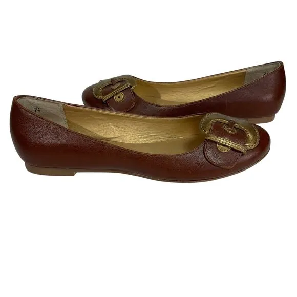 ANTHROPOLOGIE SEYCHELLES Women’s Brown Leather Flats Buckle Detail 7.5