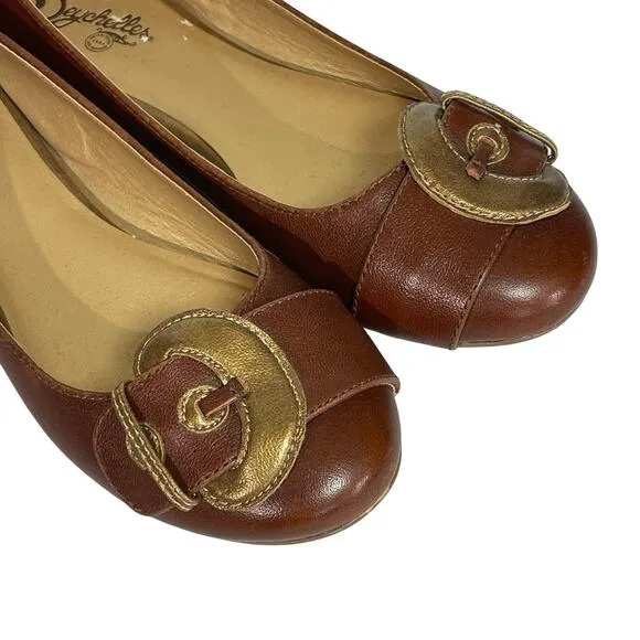 ANTHROPOLOGIE SEYCHELLES Women’s Brown Leather Flats Buckle Detail 7.5