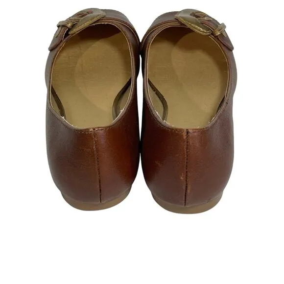 ANTHROPOLOGIE SEYCHELLES Women’s Brown Leather Flats Buckle Detail 7.5