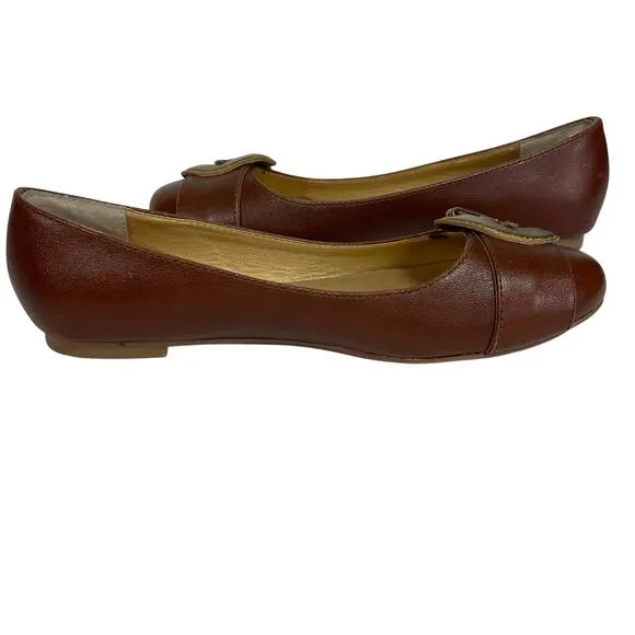 ANTHROPOLOGIE SEYCHELLES Women’s Brown Leather Flats Buckle Detail 7.5