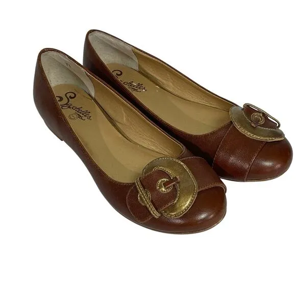 ANTHROPOLOGIE SEYCHELLES Women’s Brown Leather Flats Buckle Detail 7.5