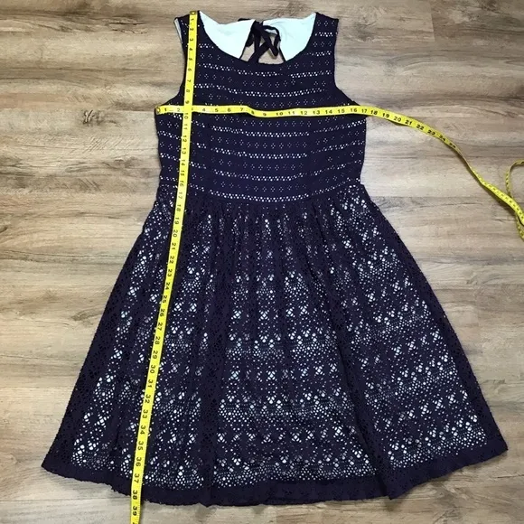 Anthropologie Size L Post Mark Dress Eyelet Knit Lace Sleeveless Navy Blue