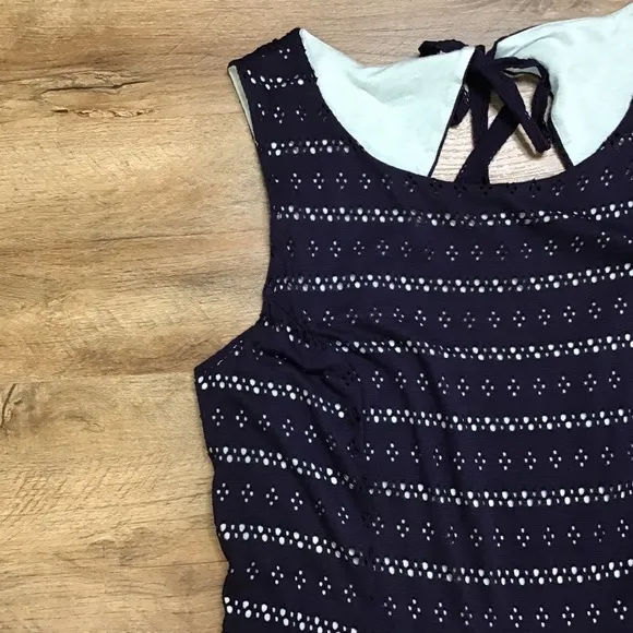 Anthropologie Size L Post Mark Dress Eyelet Knit Lace Sleeveless Navy Blue
