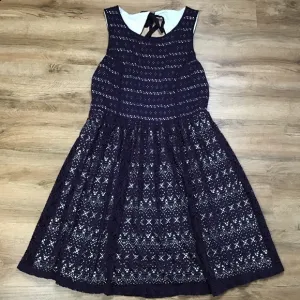 Anthropologie Size L Post Mark Dress Eyelet Knit Lace Sleeveless Navy Blue