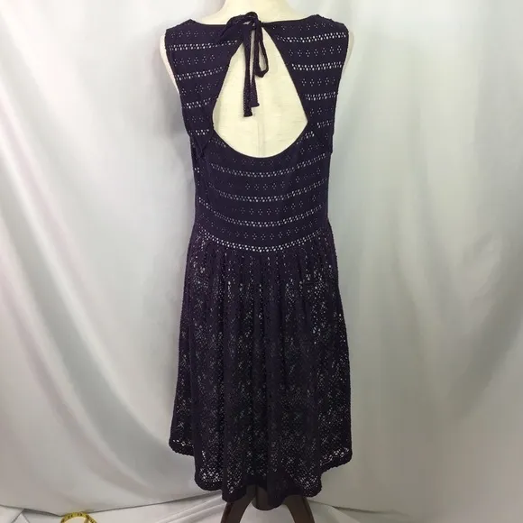 Anthropologie Size L Post Mark Dress Eyelet Knit Lace Sleeveless Navy Blue