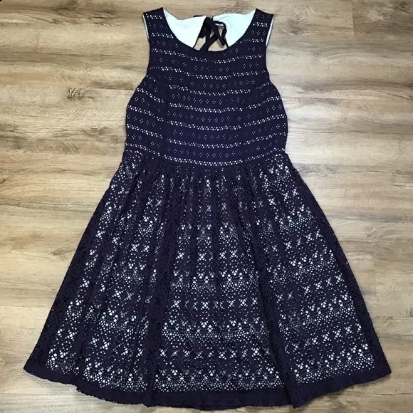 Anthropologie Size L Post Mark Dress Eyelet Knit Lace Sleeveless Navy Blue