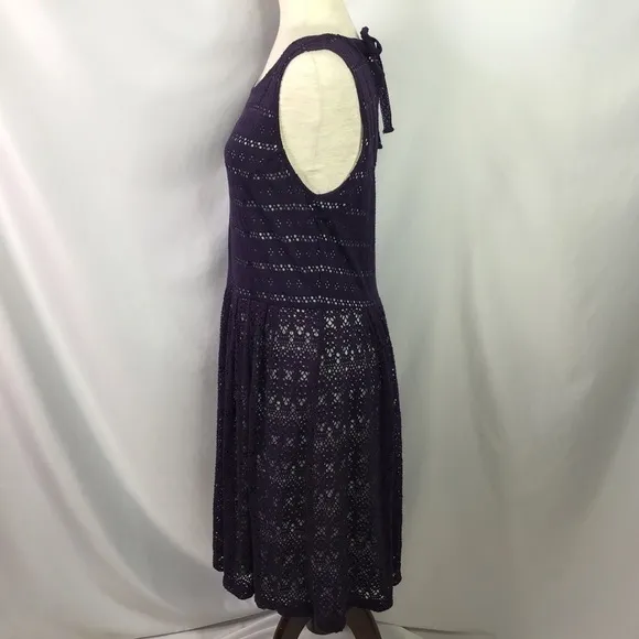 Anthropologie Size L Post Mark Dress Eyelet Knit Lace Sleeveless Navy Blue