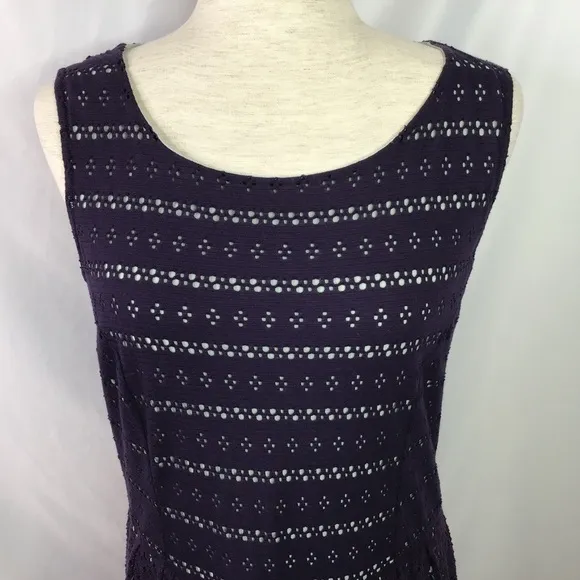 Anthropologie Size L Post Mark Dress Eyelet Knit Lace Sleeveless Navy Blue