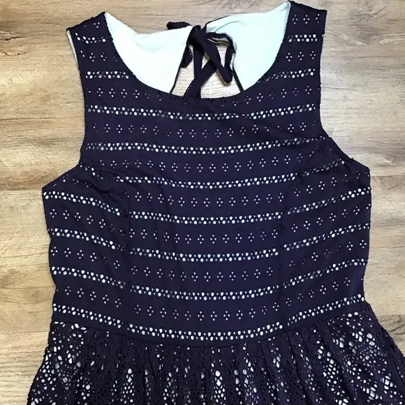 Anthropologie Size L Post Mark Dress Eyelet Knit Lace Sleeveless Navy Blue