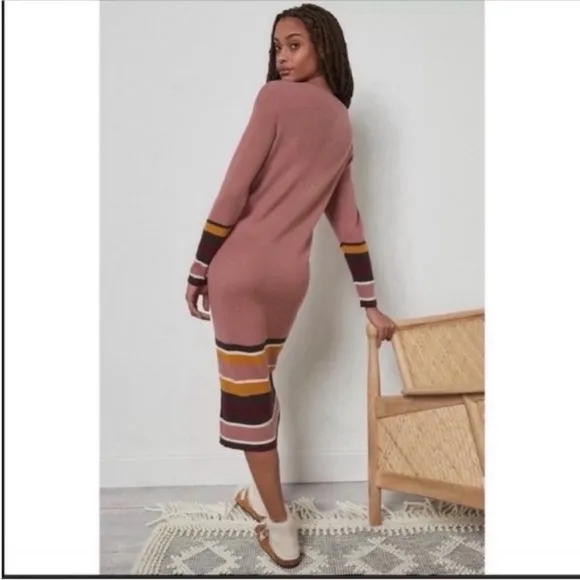 ANTHROPOLOGIE Stripes Pullover Long Sleeve Sweater Midi Dress Crew Neck NWT