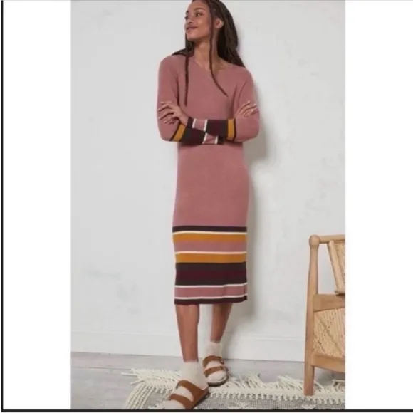 ANTHROPOLOGIE Stripes Pullover Long Sleeve Sweater Midi Dress Crew Neck NWT