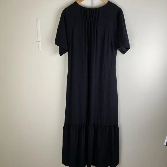 Anthropologie V-Neck Maxi Dress Size XS Black Tiered Short Sleeve Dressy Casual