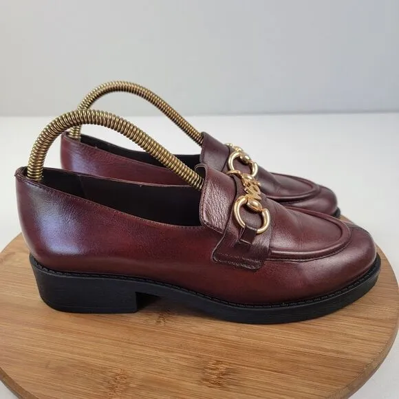 Anthropologie Vicenza Horsebit Brown Leather Penny Loafers Platform Womens Sz 8