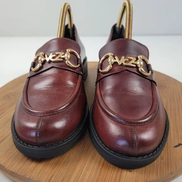 Anthropologie Vicenza Horsebit Brown Leather Penny Loafers Platform Womens Sz 8