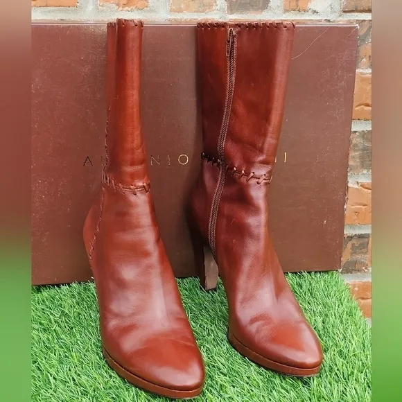 Antonia Melani Dixie 2111 New Rust Leather Heeled Boots, Women's Size 8.5M