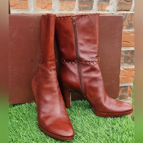 Antonia Melani Dixie 2111 New Rust Leather Heeled Boots, Women's Size 8.5M
