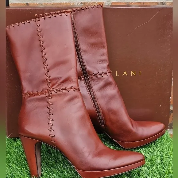 Antonia Melani Dixie 2111 New Rust Leather Heeled Boots, Women's Size 8.5M