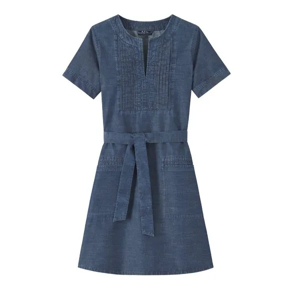 A.P.C. Indigo Cotton Italian Chambray Denim Tie-Front Jess Dress sz 34/XS Womens