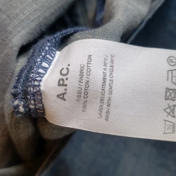 A.P.C. Indigo Cotton Italian Chambray Denim Tie-Front Jess Dress sz 34/XS Womens