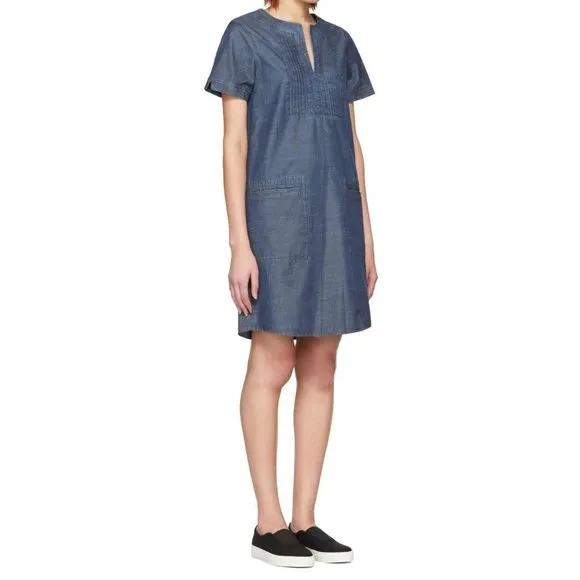 A.P.C. Indigo Cotton Italian Chambray Denim Tie-Front Jess Dress sz 34/XS Womens
