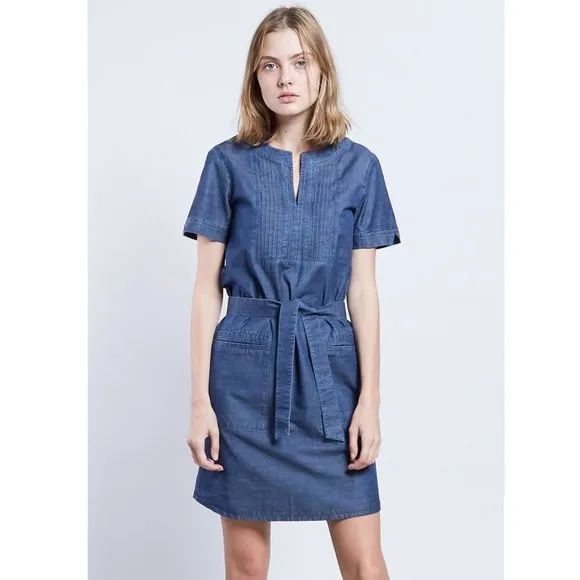 A.P.C. Indigo Cotton Italian Chambray Denim Tie-Front Jess Dress sz 34/XS Womens