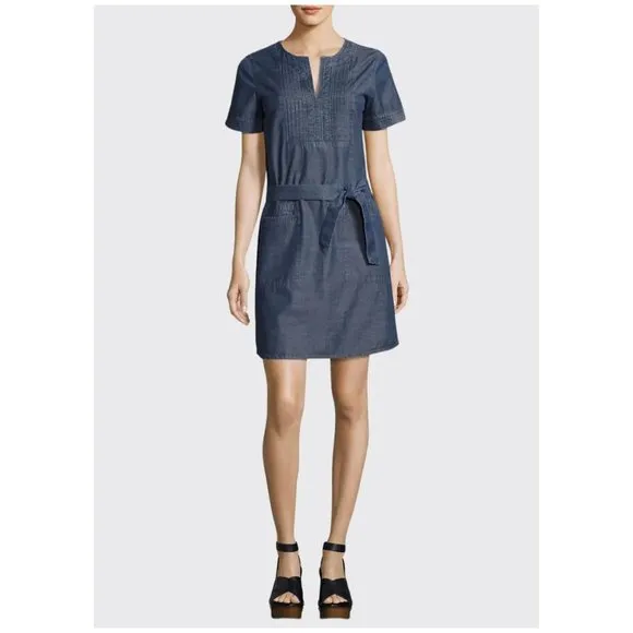 A.P.C. Indigo Cotton Italian Chambray Denim Tie-Front Jess Dress sz 34/XS Womens