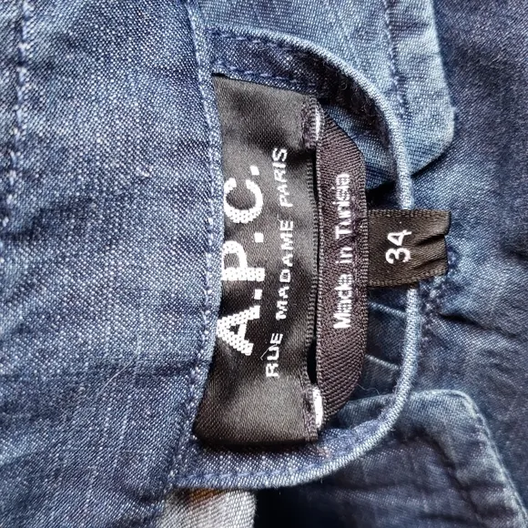 A.P.C. Indigo Cotton Italian Chambray Denim Tie-Front Jess Dress sz 34/XS Womens