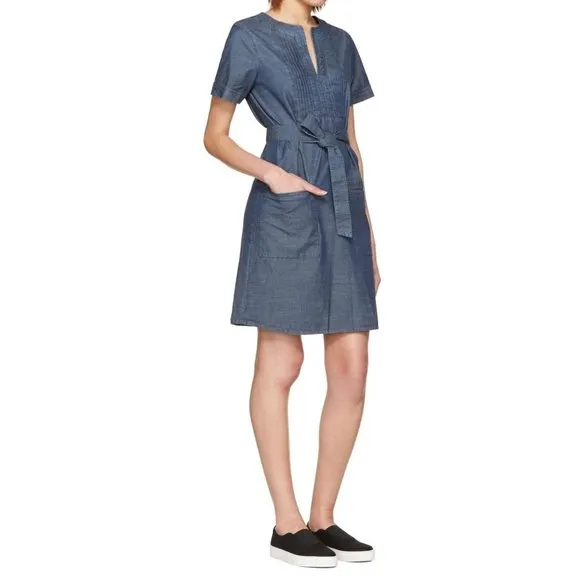 A.P.C. Indigo Cotton Italian Chambray Denim Tie-Front Jess Dress sz 34/XS Womens