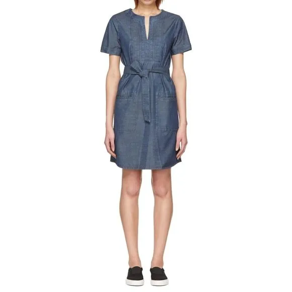 A.P.C. Indigo Cotton Italian Chambray Denim Tie-Front Jess Dress sz 34/XS Womens