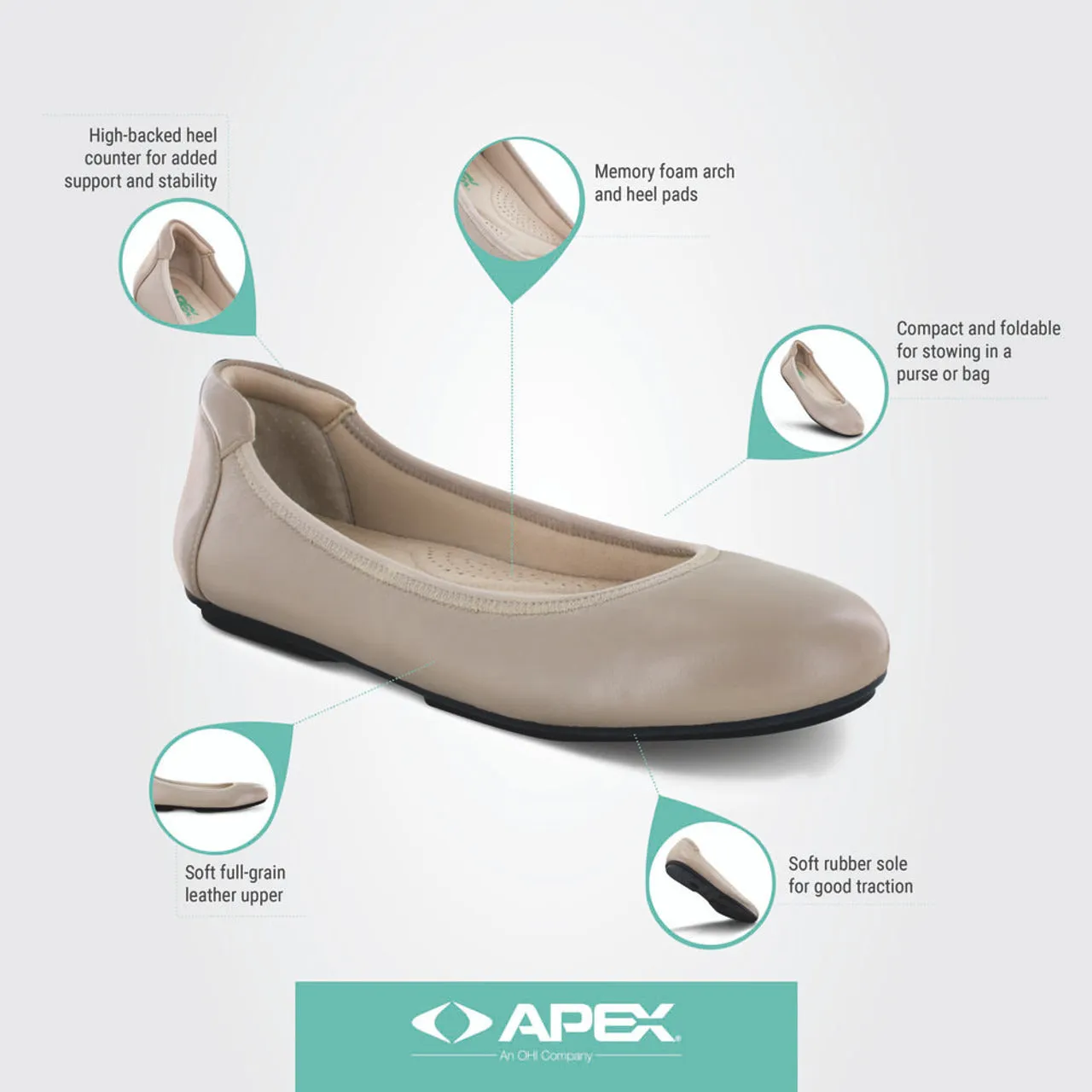 Apexfoot Women's Ballet Flats - Casual Shoe - Taupe