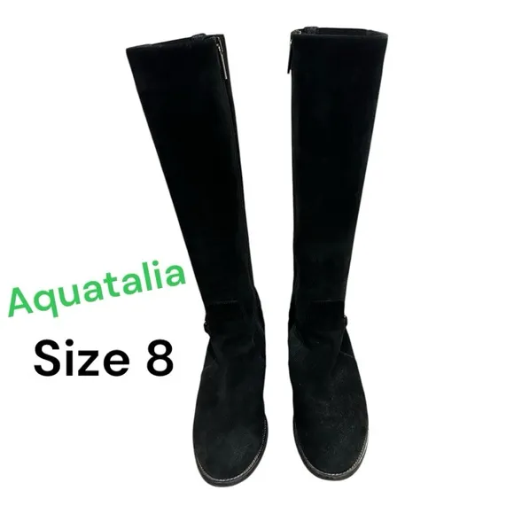 Aquatalia Black Over the Knee Boots Suede Made in Italy