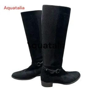 Aquatalia Black Over the Knee Boots Suede Made in Italy