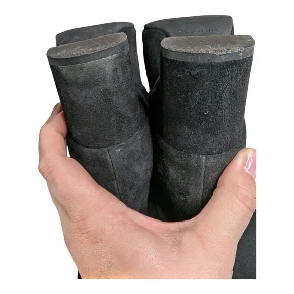 Aquatalia Karly Black Suede Knee High Pointed Toe Block Heel Minimal Boots 9.5