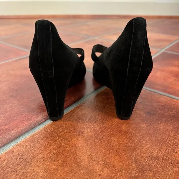 Aquatalia Suede Buckle Strap Closed-Toe Wedges Size 9