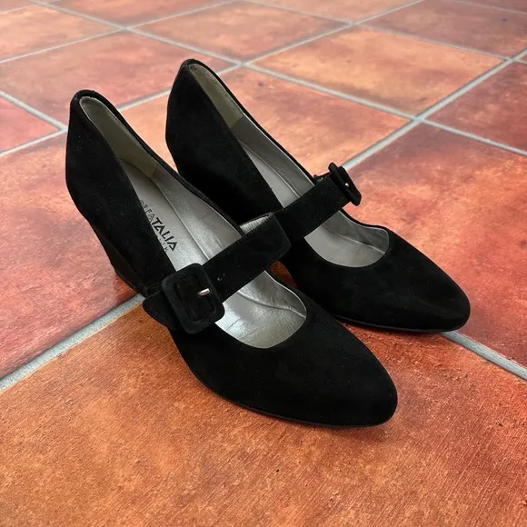 Aquatalia Suede Buckle Strap Closed-Toe Wedges Size 9