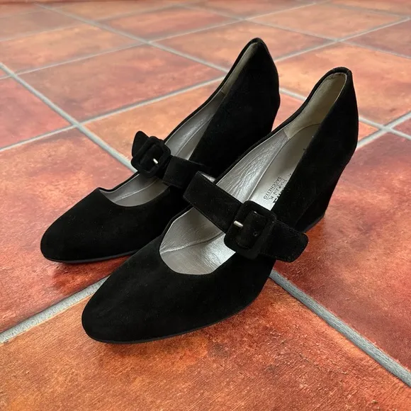 Aquatalia Suede Buckle Strap Closed-Toe Wedges Size 9