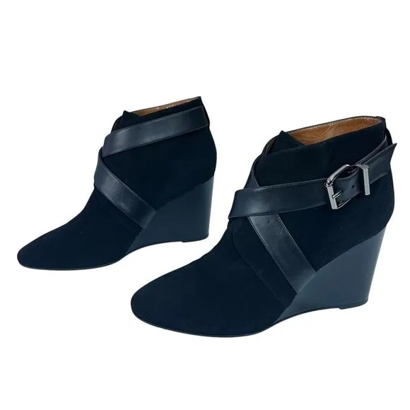 Aquatalia Tillie Black Suede Wedge‎ Anke Boots Womens Size 8
