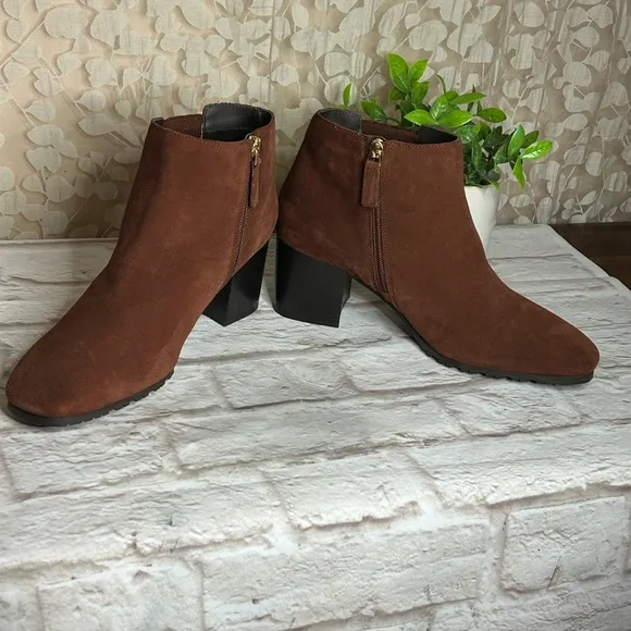 AQUATALIA Weatherproof Block heel bootie Ginger Suede leather Ankle boot Sz 8.5