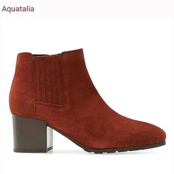 AQUATALIA Weatherproof Block heel bootie Ginger Suede leather Ankle boot Sz 8.5