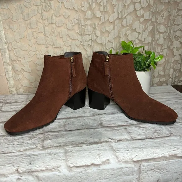 AQUATALIA Weatherproof Block heel bootie Ginger Suede leather Ankle boot Sz 8.5