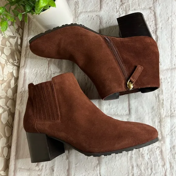 AQUATALIA Weatherproof Block heel bootie Ginger Suede leather Ankle boot Sz 8.5